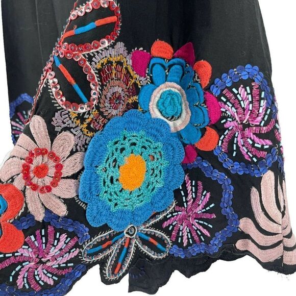 Bohemian Crochet Beaded Embroidered A Line Skirt Size 10 Vanity Collection Black - Picture 6 of 10